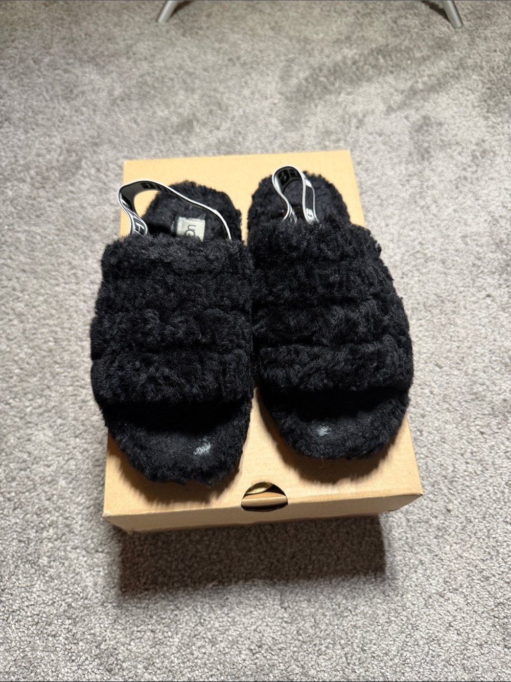 Uggs Black Fuzzy Slide Sandals - Brand Unspecified